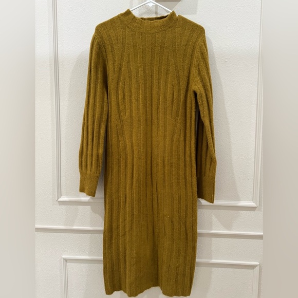 a new day Dresses & Skirts - A new day Brown Mustard Ribbed sweater midi dress with Mock Neck Size XS